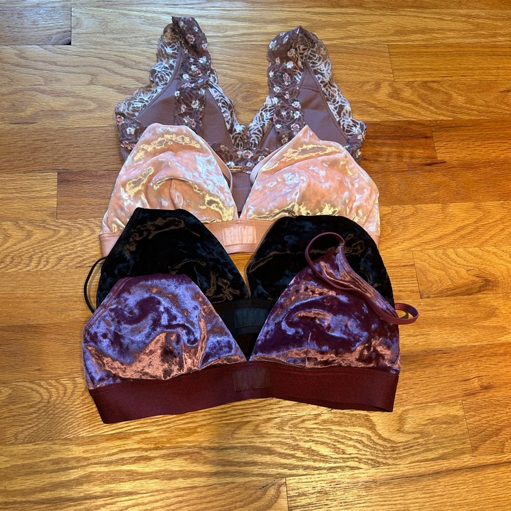 Four PINK Bralette Set- Black, Pink, Brown and Maroon.